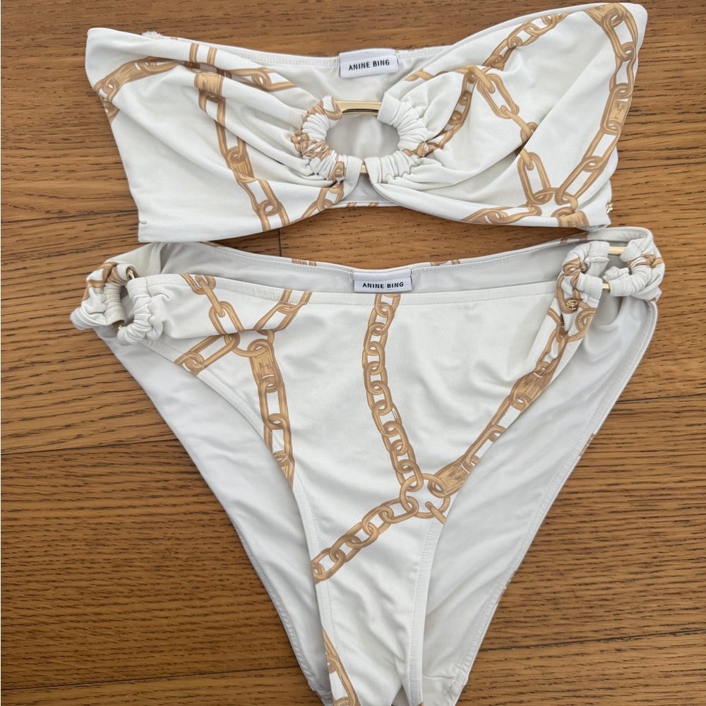 Anine Bing White and Gold Bikini Set
